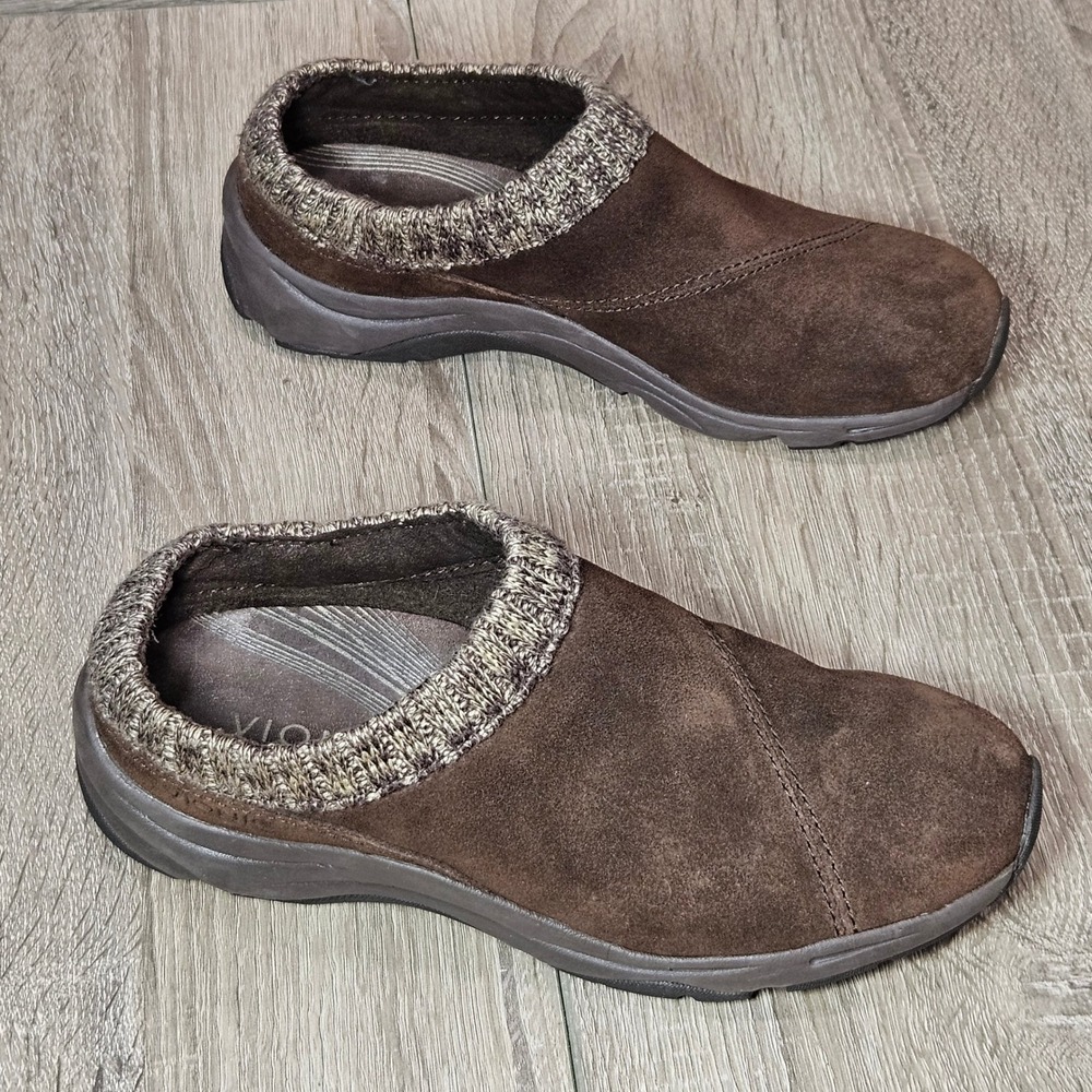 Vionic Arbor Brown Suede‎ Knit Collar Mule Clog Shoes Women 7 Wide RS:08-31-15
